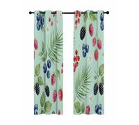 Summer Fruit Blackout Curtains for Bedroom Living Room, Blueberry White Flowers Green Leaf Red Raspberry 63 In Long Thermal Insulated Room Darkening Drapes Grommet Window Treatments, 42 x 63 In