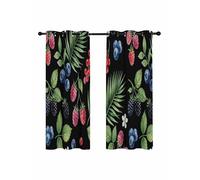 Summer Fruit Blackout Curtains for Bedroom Living Room, Blueberry White Flowers Red Raspberry Green Leaf Black 54 In Long Thermal Insulated Room Darkening Drapes Grommet Window Treatments, 52 x 54 In
