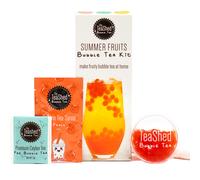 Summer Fruit Bubble Tea Kit | Fruit Boba Tea Set Includes Peach Syrup, Strawberry Popping Boba, Tea Bag and Paper Straw | by THE TEASHED