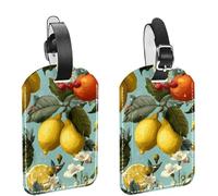 Summer Fruit Lemon Oranges Flower Banana Luggage Tags for Suitcase, 2 Pack Leather Baggage Identifier with Privacy Flap and Name ID Label for Women Men Travel