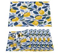 Summer Fruit Lemon Placemats Set of 6, Heat Resistant Polyester Linen Table Mats Washable Dining Placemats for Kitchen Dinner Table Holiday Party Decor Everyday Use