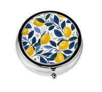 Summer Fruit Lemon Round Pill Box with 3 Compartments, Mini Metal Pill Organizer for Purse or Pocket, Lightweight Portable for Daily Use Gifts Travel