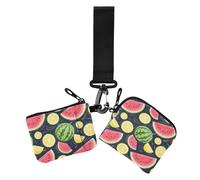 Summer Fruit Pie with Watermelon and Yellow Lemon Women's Card Cases Change Holder Slim Portable Coin Purse Change Holder with Zipper Coin Pocket for Women 2 Packs, Summer fruit pie with watermelon