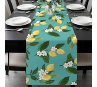 Summer Fruit Table Runner 13x108 Inches Long Watercolor Yellow Lemon Elegant Rustic Flower Blue Cotton Linen Table Runner Burlap Style for Dinner Table Party Decor Tabletop Decorations