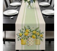 Summer Fruit Table Runner 13x36 Inches Long Watercolor Lemon Flowers Green Eucalyptus Leaf Linen Texture Cotton Linen Table Runner Burlap Style for Dinner Table Party Decor Tabletop Decorations