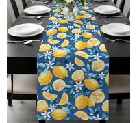 Summer Fruit Table Runner 18x72 Inches Long Watercolor Lemon Cute Frangipani Blue Leaves Rustic Cotton Linen Table Runner Burlap Style for Dinner Table Party Decor Tabletop Decorations