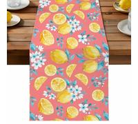 Summer Fruit Table Runner, Watercolor Lemon Cute Frangipani Blue Leaves Farmhouse Cotton and Table Linen Runner for Kitchen Dining Home Decor for Party Festival Holiday Decoration Gift 13x70in