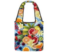 Summer Fruits Pattern Reversible Canvas Shoulder Tote - Double-Sided Print, 12oz Cotton, 27cm Drop, Fold-Flat Bag for Travel, Shopping, Street Outings