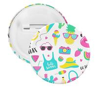 Summer Fruits, Pineapple, Flamingos, Sunglasses Purple Turquoise 1 PC Round Tinplate Badge, Badge Lapel Tie Pin, Lightweight Button Badge for Women Men Office Worker Teacher Student Decor