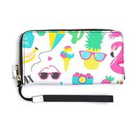 Summer Fruits, Pineapple, Flamingos, Sunglasses Purple Turquoise Long Clutch Wallet, Long Handbag with Removable Wristlet Strap, PU Leather Zip Purse, Credit Pass Case Card-Holder for Men Women