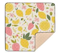 Summer Fruits Retro Yellow Soft Padded Baby Activity Play Mat for Indoor Outdoor Cozy Breathable Baby Kick Crawling Mat for Baby Kids Toddlers Infants, 50'' x 50''