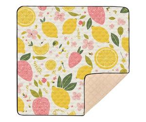 Summer Fruits Retro Yellow Soft Padded Baby Activity Play Mat for Indoor Outdoor Cozy Breathable Baby Kick Crawling Mat for Baby Kids Toddlers Infants, 50'' x 50''