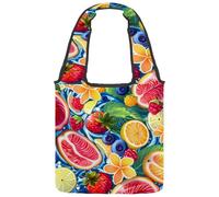 Summer Fruits Reversible Canvas Shoulder Tote - Double-Sided Print, 12oz Cotton, 27cm Drop, Fold-Flat Bag for Travel, Shopping, Street Outings