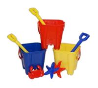 Summer Fun - 3 x BUCKET SET Castle Bucket, Sand Moulds & 10" Spade Set Beach Sandpit
