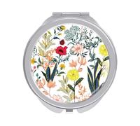 Summer Garden Full of Blooming Flowers Floral Folding Make Up Mirror, Compact 2X/1X Magnification Mirror, Women Portable Travel Makeup Mirror 2.4 x 2.4 inch