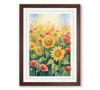 Summer Garden Glory Botanical Framed Wall Art Print A1 (84.1×59.4cm) Walnut, Wall Decor for Living Room, Bedroom, Office & Home, Ready to Hang, Art Gift