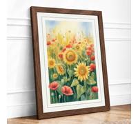 Summer Garden Glory Botanical Framed Wall Art Print A3 (42×29.7cm) Walnut, Wall Decor for Living Room, Bedroom, Office & Home, Ready to Hang, Art Gift