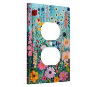 Summer Garden Light Switch Cover Plates/Outlet Covers, Blue Country Flowers for Wall Décor, Wall Plates, Standard Size Single Duplex Outlet