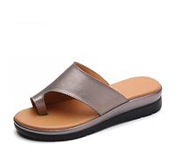 Summer Genuine Leather Women Slipper Wedge Correction Sandals Summer Woman Shoes Orthopedic Bunion Corrector,Silver,37 (Silver 40 EU)