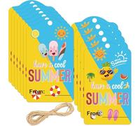 Summer Gift Tags with String -50Pcs 2 x 3.5 Inch I Hope You Have A Cool Summer Tags Fun Name Label End of School Year Teacher Appreciation Label for Party Decor (Yellow)