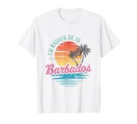 Summer Gifts I'd Rather Be In Barbados T-Shirt - Unisex Adults - White - Small - Classic Fit - V-Neck - Barbados Sunset Pattern