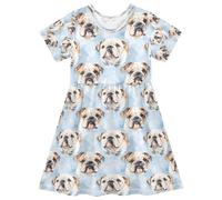 Summer Girl Dresses Cute Bulldog Head A Toddler Short Sleeve A-line Dress Children Casual Sundress Multicoloured
