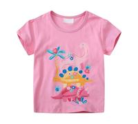 Summer Girls Dinosaur Print Short Sleeve T Shirt Casual Kids Top Baseball Inner