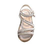 Summer Girls Sandals Korean Edition Little Girls Pearl Open Lace Princess Shoes Small Medium Large Kids Performance Shoes, gold, 1 UK