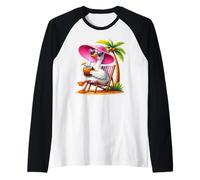 Summer Goose on a Beach Chair Drinking a Coconut Vacation Raglan Baseball Tee
