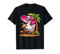 Summer Goose on a Beach Chair Drinking a Coconut Vacation T-Shirt