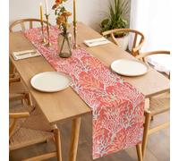Summer Gradient Table Runner 13x36 inch Red Ocean Coral Coastal Cotton Linen Dining Table Runner Ideal for Dresser Kitchen Coffee Tables - Machine Washable