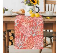 Summer Gradient Table Runner 13x36 Inches Long Red Ocean Coral Coastal Cotton Linen Table Runner Burlap Style for Dinner Table Party Decor Tabletop Decorations