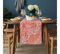 Summer Gradient Table Runner 13x60 inch Red Ocean Coral Coastal Cotton Linen Dining Table Runner Ideal for Dresser Kitchen Coffee Tables - Machine Washable