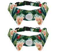 Summer Green Cactus Succulents Flowers and Birds Dog Collar Bowtie, Comfortable Adjustable Dog Bow Tie Collar for Small Boys and Girls Pets