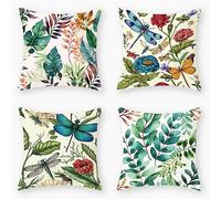 Summer Green Cushion Covers 60x60cm Set of 4 Linen Large Sofa Cushions Covers Decorative Pillows Double Sided Cushion Cover with Invisible Zipper Square Pillow Cases for Outdoor Garden Sofa J125