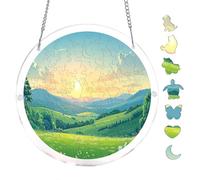 Summer Green Hills Fields Landscape Acrylic Round Puzzle 7.8x7.8Inch Wall Art | Creative Home Accent with Visual Appeal