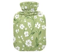 Summer Green Little Flowers Travel hot Water Bottle with Soft Cover, 2L hot compresses for The Body for Tummy Warmer, Neck and Shoulder Pain Relief, Bolsa Caliente para Dolores musculares