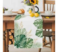 Summer Green Monstera Gold Leaf Table Runner 70 Inches Long,Table Runners Kitchen Dining Tables Decoration for Home Party Decor, Tropical Palm Leaves Tables Runner Wedding Dresser Scarf