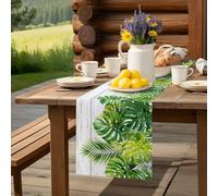 Summer Green Palm Leaf Table Runner 36 Inches Long,Table Runners Kitchen Dining Tables Decoration for Home Party Decor, Tropical Leaves Farmhouse Wood Board Tables Runner Wedding Dresser Scarf