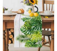 Summer Green Palm Leaf Table Runner 70 Inches Long,Table Runners Kitchen Dining Tables Decoration for Home Party Decor, Tropical Leaves Farmhouse Wood Board Tables Runner Wedding Dresser Scarf