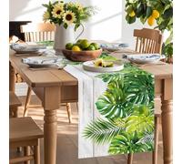 Summer Green Palm Leaf Table Runner 90 Inches Long,Table Runners Kitchen Dining Tables Decoration for Home Party Decor, Tropical Leaves Farmhouse Wood Board Tables Runner Wedding Dresser Scarf