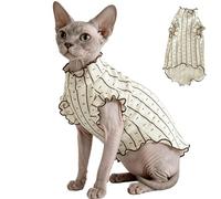 Summer Hairless Cat Clothes, Soft Stretch Cotton Sphynx Cat Vest with Bow Print Sleeveless Cat Shirt for Kitten Tank Top(L+)