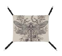 Summer Hand Drawn Floral Dragonfly Printed Pet Hammock for Cage Hanging Pet Hammock Bed with Metal Hooks for Guinea Pigs, Hamsters, Gerbils, Kittens, Cat Cages