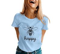 Summer Happy Bees Printed T Shirt for Womens Casual Crew Neck Short Sleeve Tee Shirt Fashion Tops Female Festival Costume Streetwear(#01-02, M)