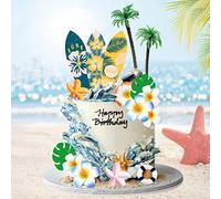 Summer Happy Birthday Cake Topper Surfboard Palm Model Tree Beach Umbrella Chair for Swimming Party Luau Birthday Baby Shower Supplies (Surfboard)