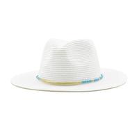 Summer Hat Adjustable Jazz Straw For Men And Women Fedora Sun Beach Rose For Travel(White,60-62CM Adjustable)