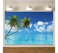 Summer Hawaii Seaside Backdrop Blue Sky White Clouds Beach Scenery Background Holiday Party Decoration Banner Photo Studio Props for Baby Shower Wedding Birthday Photoshoot