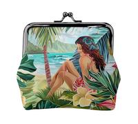 summer hawaiian art Print Coin Purse for Women Cute PU Leather Kiss-lock Change Purse Wallet, Black, One Size, Pattern