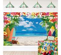 Summer Hawaiian Beach Party Backdrop Tropical Luau Palm Floral Photography Background for Summer Aloha Baby Shower Birthday Party Decorations Supplies (7X5FT (210x150cm))