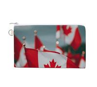 Summer Hawaiian Coin Purse Canvas Change Pouch with Zipper Small Cosmetic Organizer Bag Women Wallet for Car Keys, Credit Cards, Cash, Lipstick, Many Small Canadian Flags, One Size